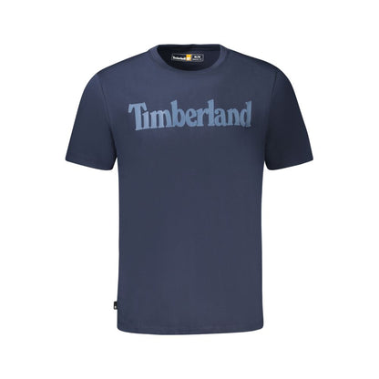 Timberland Blue Cotton T-Shirt with wordmark logo, crew neck, made from 100% organic cotton.