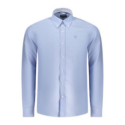 North Sails Light Blue Cotton Men Shirt with button-down collar, long sleeves, and embroidered logo