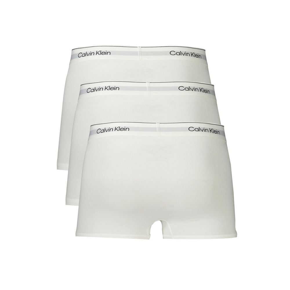 Calvin Klein White Cotton Men Boxer tri-pack with logo waistband, made from breathable cotton and elastane for perfect fit.