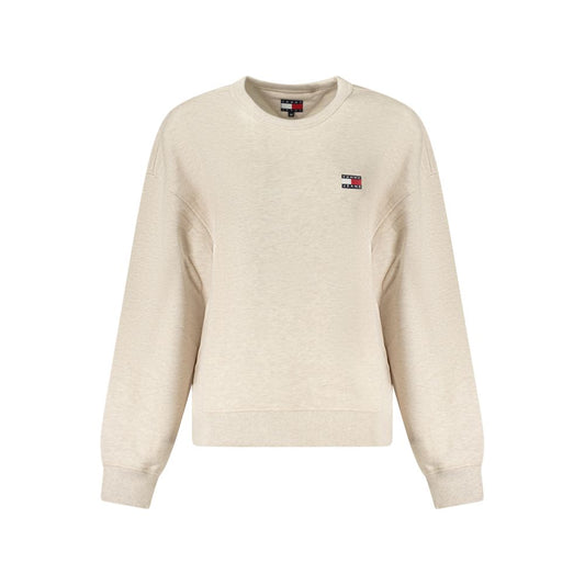 Tommy Hilfiger Beige Cotton Women Sweater with embroidered logo, long sleeves, and crew neck.
