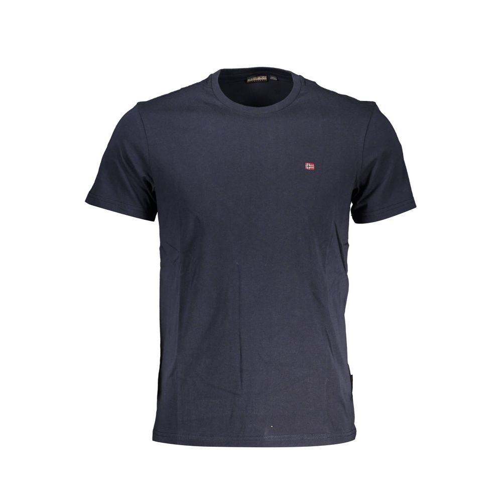 Napapijri Blue Cotton Men T-Shirt with crew neck and logo embroidery, short sleeve casual wear for versatile styling.