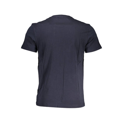 Back view of Napapijri Blue Cotton Men T-Shirt, showcasing short sleeves and a classic crew neck style, made from premium cotton fabric.
