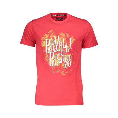 Cavalli Class Red Cotton Men T-Shirt with bold signature print, perfect for making a stylish statement.