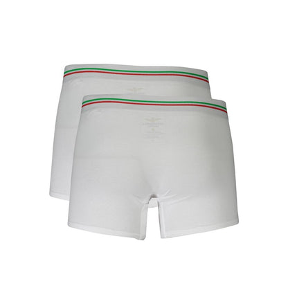 Aeronautica Militare White Cotton Men Boxer with elastic waistband, bi-pack design, highlighting comfort and sophistication.