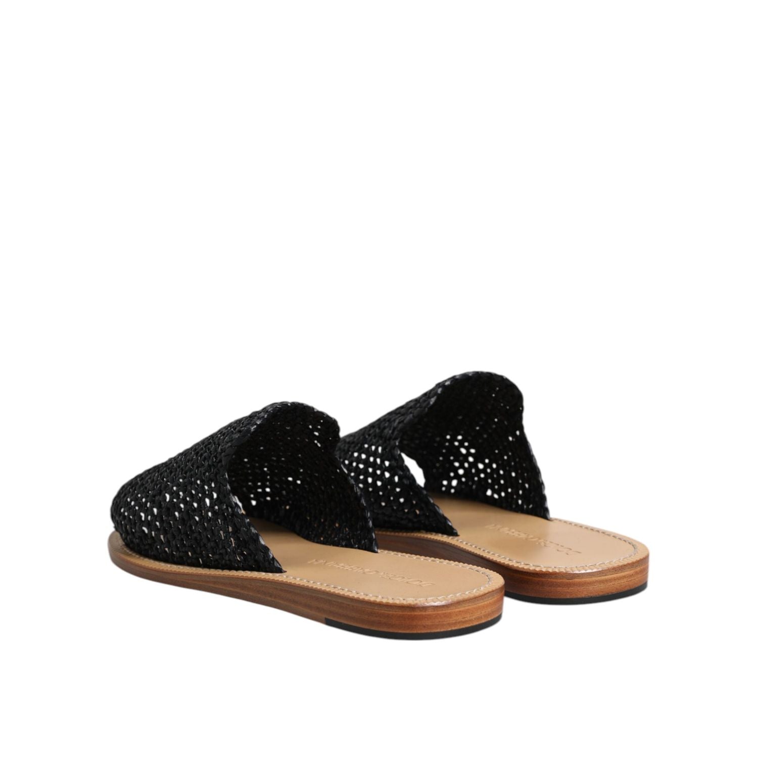 Dolce & Gabbana Black Monochrome Braided Raffia Slides Shoes