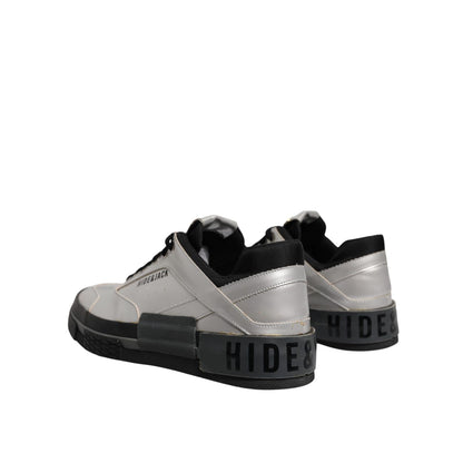 HIDE & JACK Metallic Silver Low Top Lace Up Sneakers Shoes
