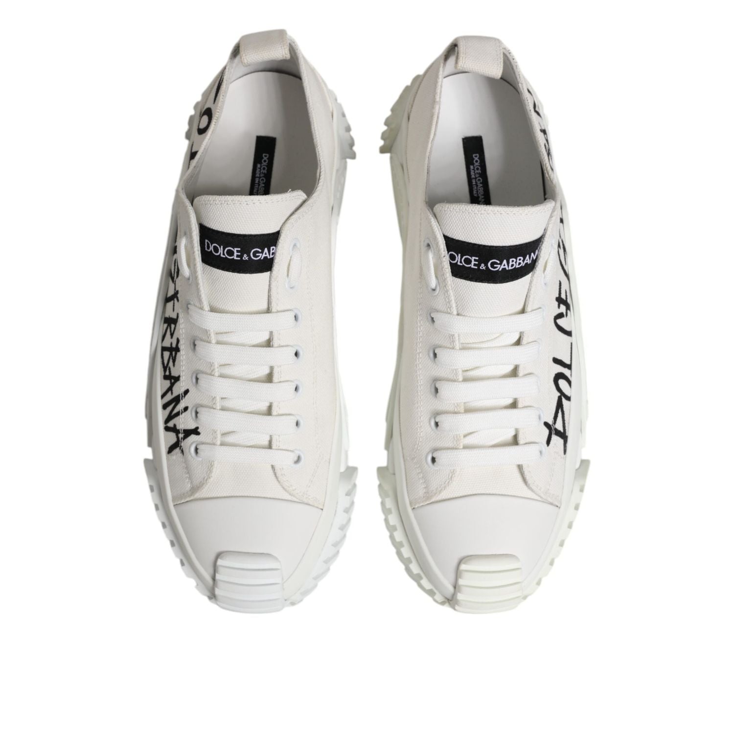 Dolce & Gabbana White Logo Print Lace Up Low Top Sneakers Shoes