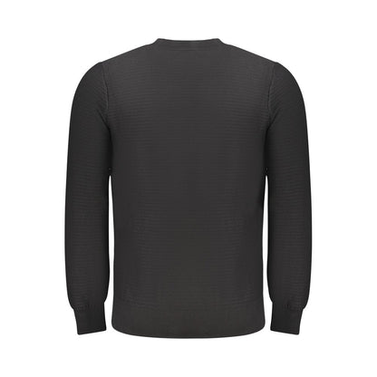 Hugo Boss Black Cotton Men Sweater - rear view, showcasing sleek design and luxury craftsmanship in 95% cotton, 5% cashmere blend.