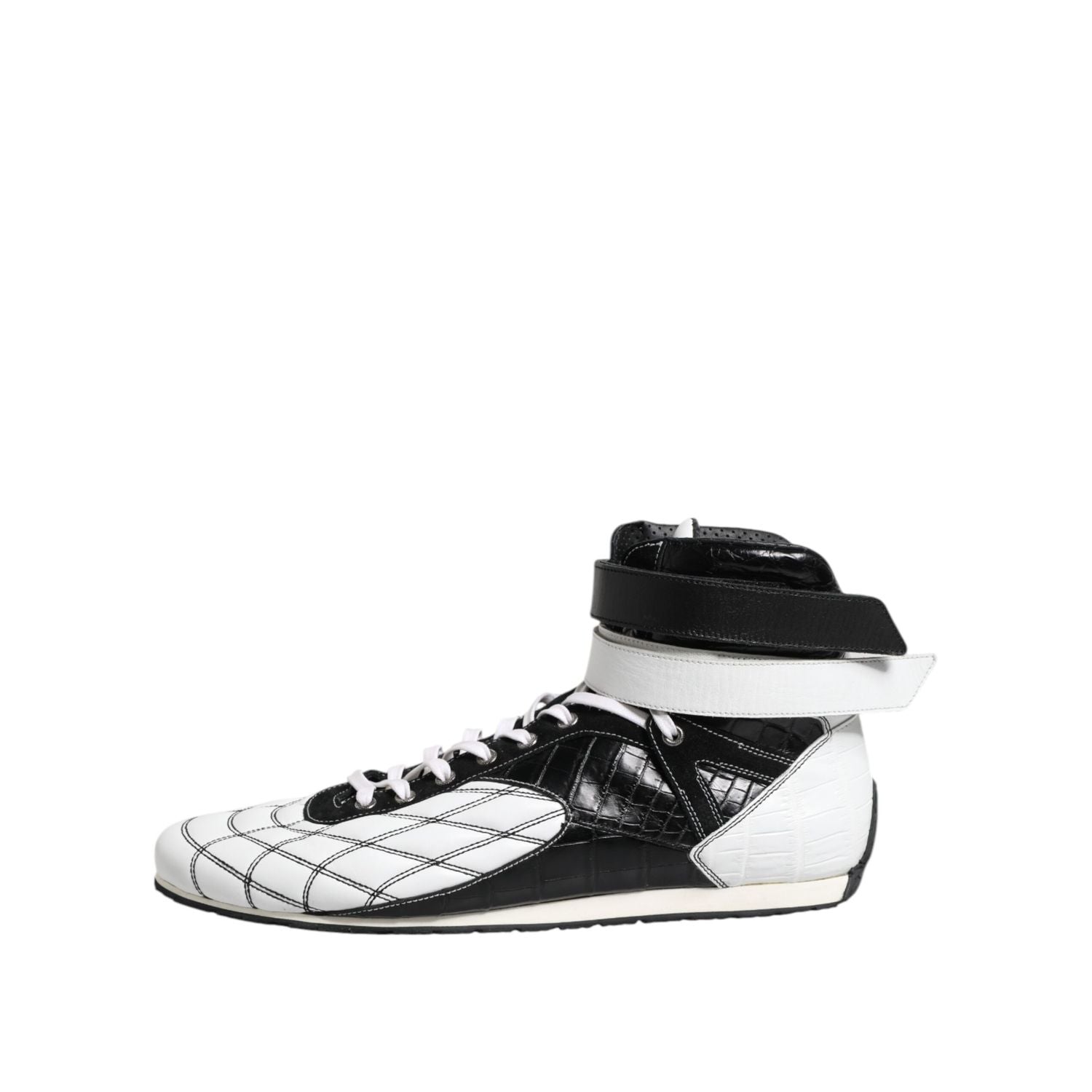 Dolce & Gabbana Black White Leather High Top Sneakers Shoes