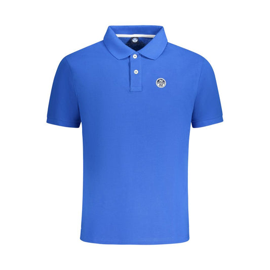 North Sails Blue Cotton Men Polo Shirt front view with logo, short sleeves, and two-button design.