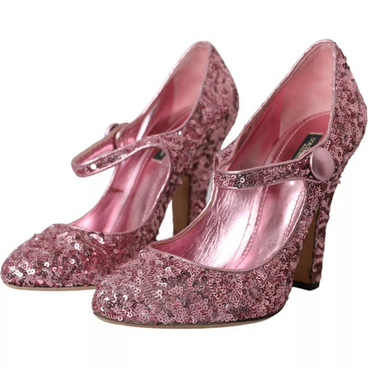 Dolce & Gabbana Pink Sequin Mary Jane Pumps High Heels Shoes LA10741-39