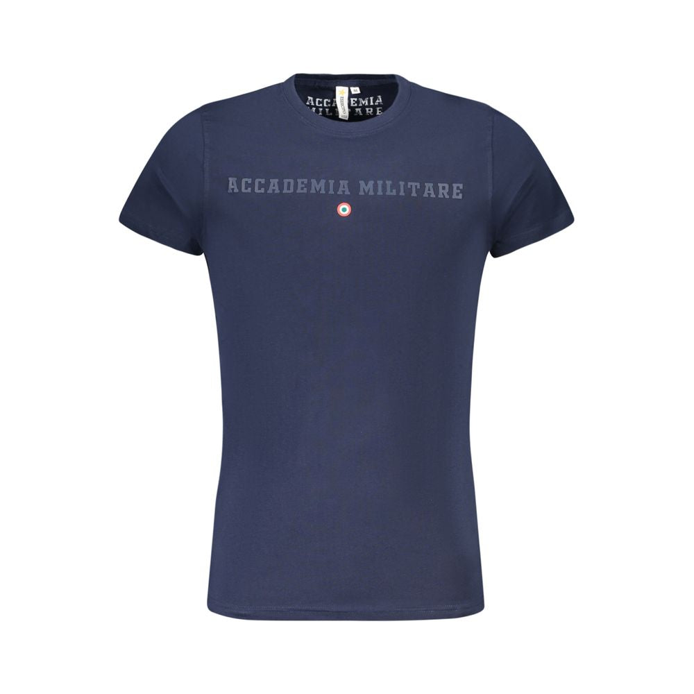 Accademia Militare Blue Cotton T-Shirt with crew neck and logo print, short sleeve design