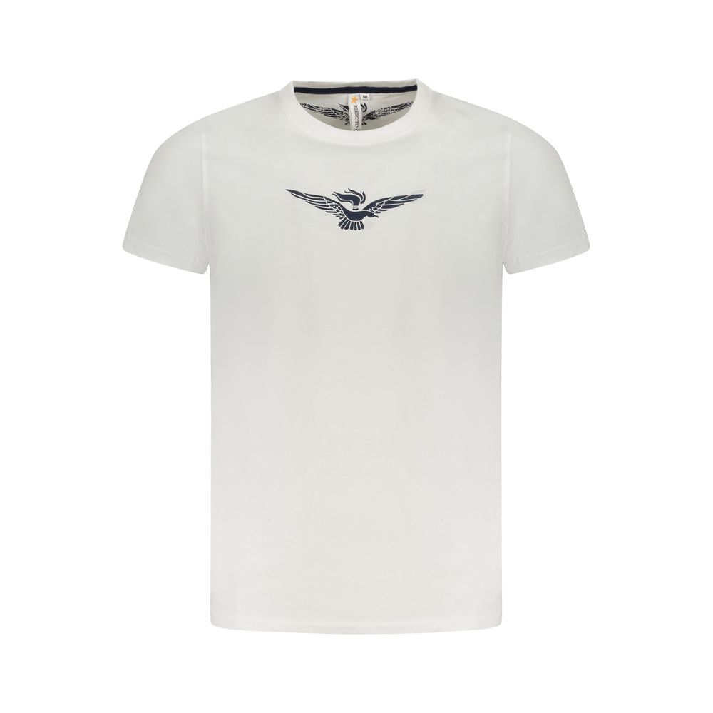 Accademia Militare White Cotton T-Shirt with Big Eagle Print, Short Sleeve, Crew Neck, Logo