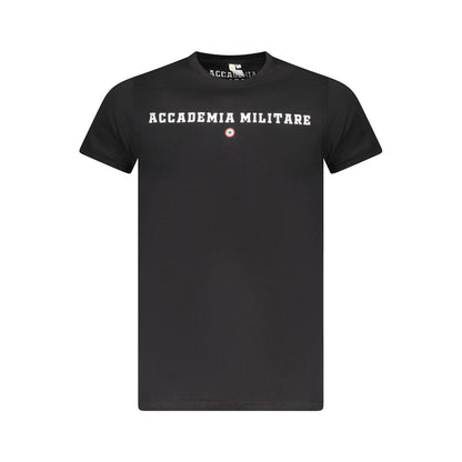 Alt Tag: Accademia Militare Black Cotton T-Shirt with short sleeves, crew neck, and logo print