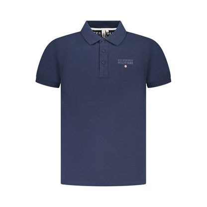Accademia Militare Blue Cotton Polo Shirt, short sleeve with 3 buttons, featuring Accademia Tricolore logo and print.