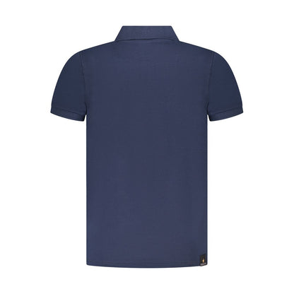 Back view of Accademia Militare Blue Cotton Polo Shirt with short sleeves and 3 buttons, featuring logo and print details.