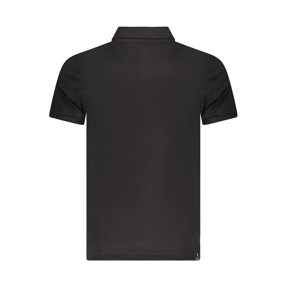 Back view of Accademia Militare Black Cotton Polo Shirt with short sleeves, eagle ball, three buttons, and logo print.
