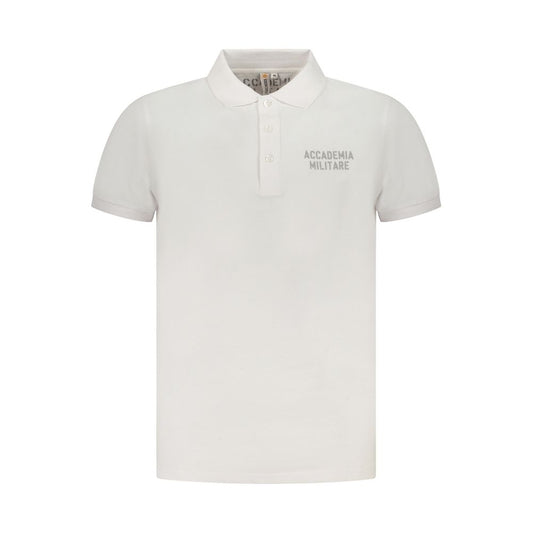 Accademia Militare White Cotton Polo Shirt with short sleeves, 3 buttons, and logo print.