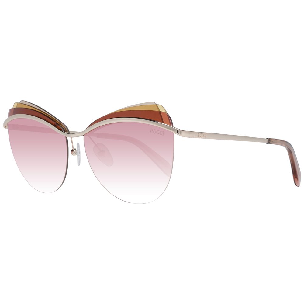 Emilio Pucci Gold Metal & Plastic Sunglasses with gradient rose lenses, cat eye style, rimless frame for women, 100% UVA & UVB protection.