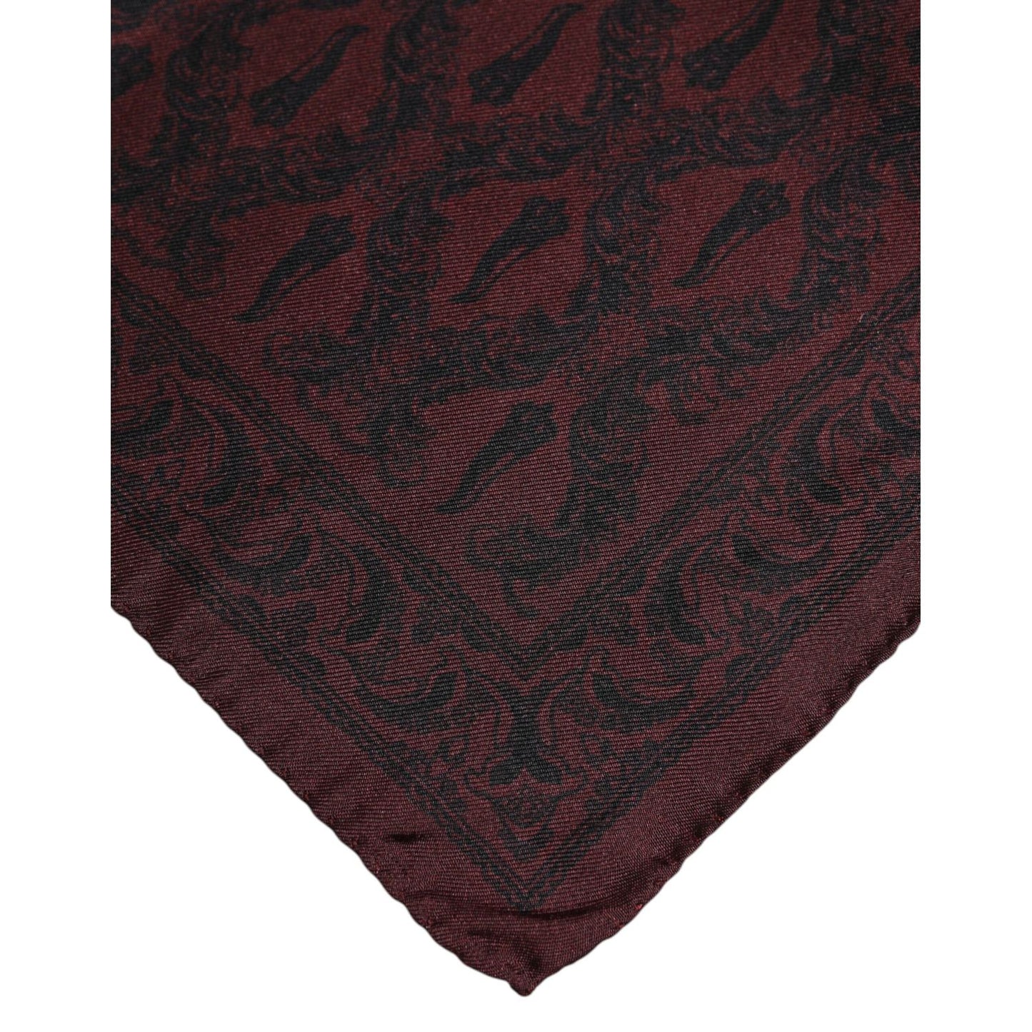 Dolce & Gabbana Maroon Black Printed Square Men Foulard Scarf