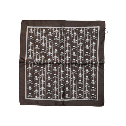 Dolce & Gabbana Brown Skull Silk Square Men Foulard Scarf