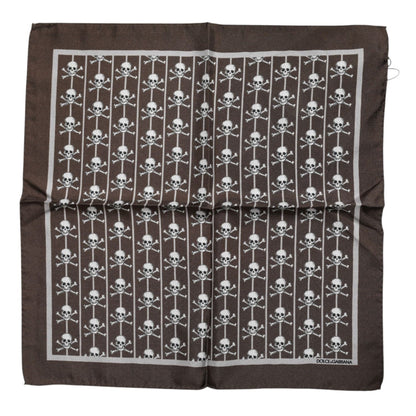 Dolce & Gabbana Brown Skull Silk Square Men Foulard Scarf