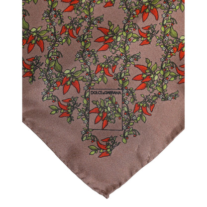 Dolce & Gabbana Brown Chilis Silk Square Men Foulard Scarf