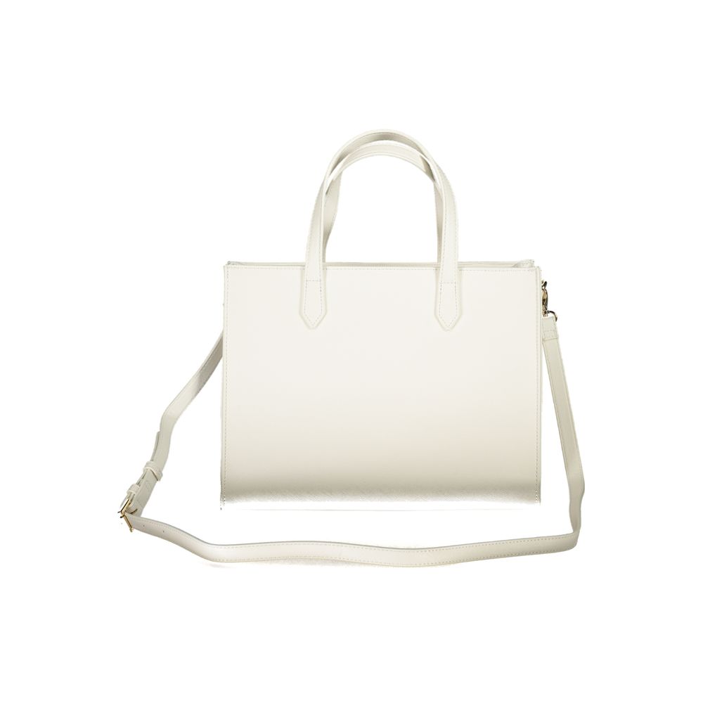 Mario Valentino White Polyethylene Handbag with handles, shoulder strap, and zip closure.