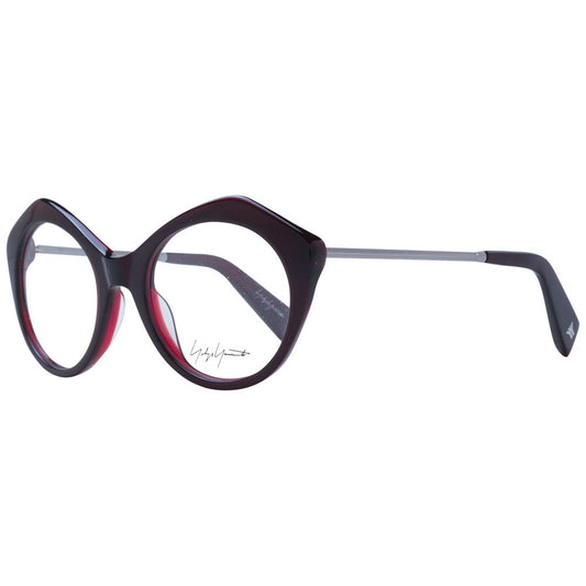 Yohji Yamamoto Burgundy Unisex Glasses Frame, full-rim acetate with demo lenses, round style, size 51-20-140 for a chic look.
