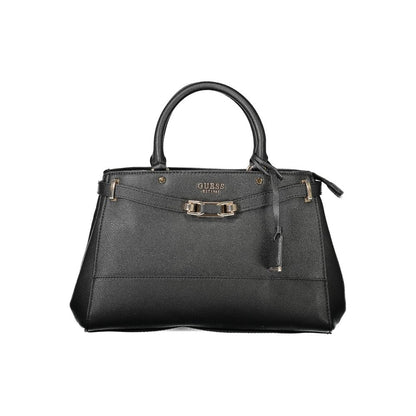 Alt Tag: Guess Jeans Black Polyethylene Handbag with adjustable strap, external pocket, protective feet, and zip closure