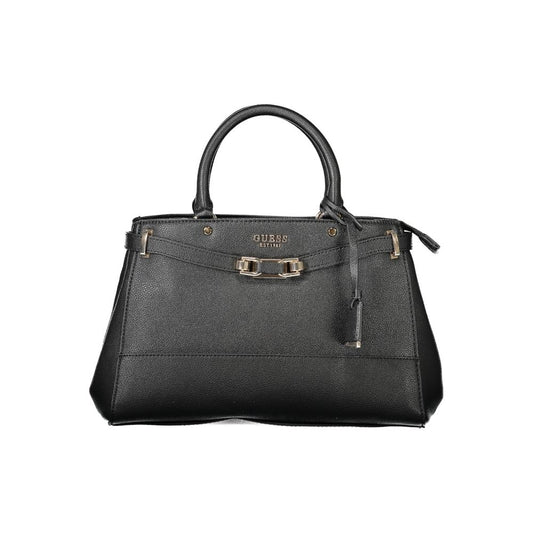 Alt Tag: Guess Jeans Black Polyethylene Handbag with adjustable strap, external pocket, protective feet, and zip closure