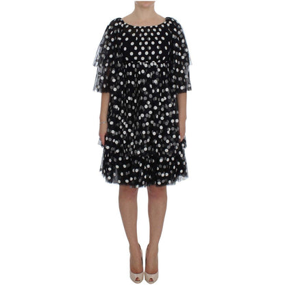 Dolce & Gabbana Black White Polka Dotted Ruffled Dress