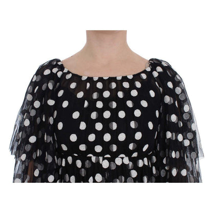 Dolce & Gabbana Black White Polka Dotted Ruffled Dress