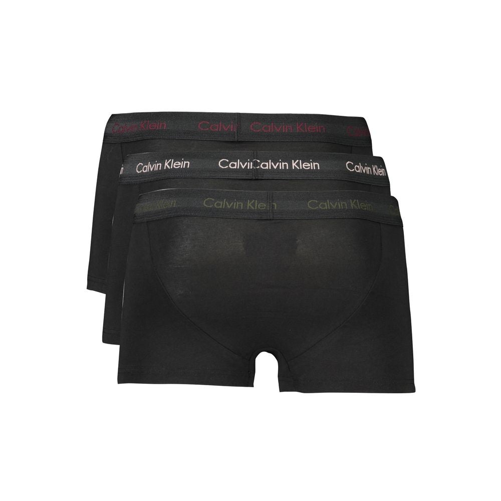 Calvin Klein Black Cotton Underwear Boxer Tri-Pack with Elastic Waist, Contrast Details, and Logo in Different Colors.