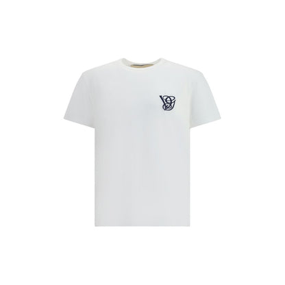 Valentino White Cotton T-Shirt with ribbed crew neck and embroidered VG logo, made in Italy, AW25 collection, stylish detail for casual looks.