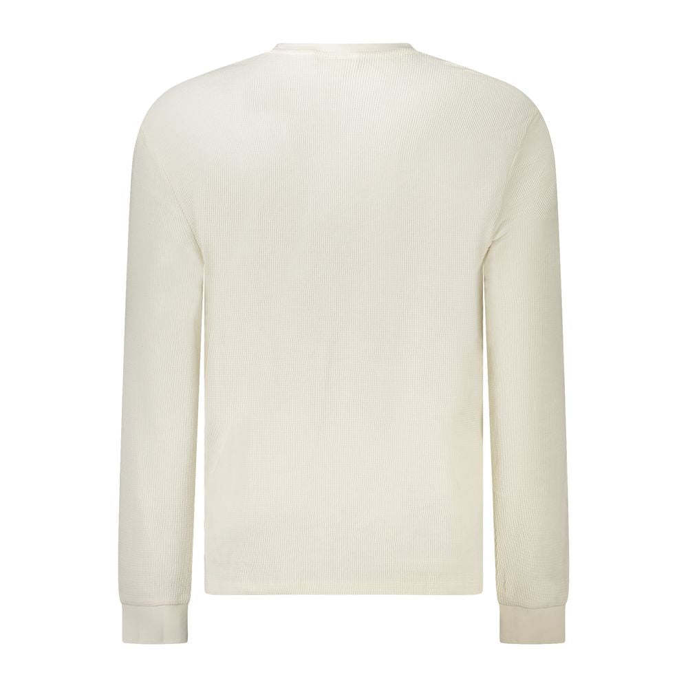 Calvin Klein White Cotton Men Sweater with long sleeves, showcasing back view. Perfect blend of comfort and style by Calvin Klein.