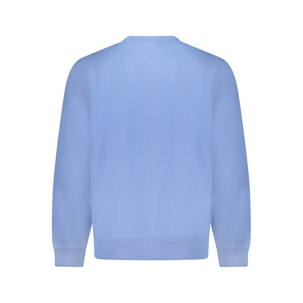 Calvin Klein Blue Cotton Men Sweater with long sleeves and crew neck, showcasing a brushed finish and vibrant blue color.