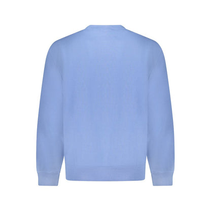 Calvin Klein Blue Cotton Men Sweater with long sleeves and crew neck, showcasing a brushed finish and vibrant blue color.