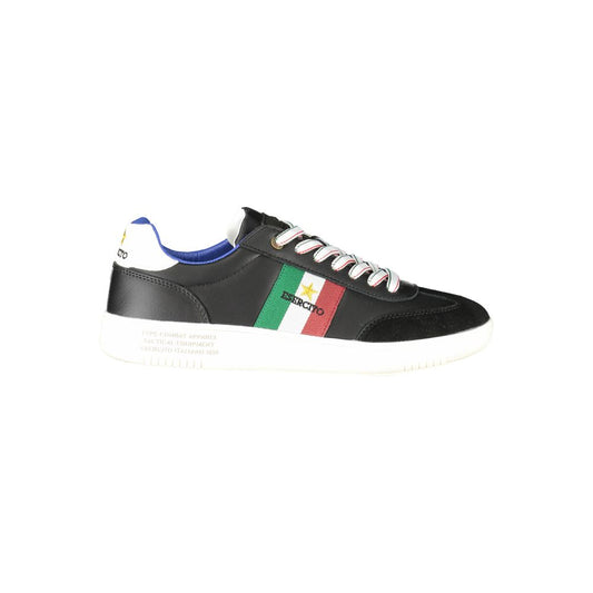 Esercito 1659 Black Leather Men Sneaker featuring logo, dynamic print, and contrasting accents for stylish, high-fashion appeal.