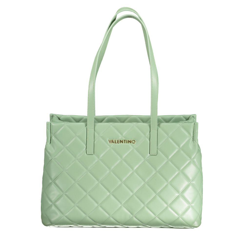 Mario Valentino Green Polyethylene Handbag with quilted design, shoulder handles, top zip closure, and logo detail.