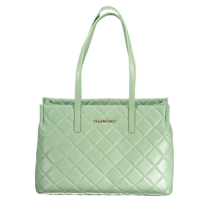 Mario Valentino Green Polyethylene Handbag with quilted design, shoulder handles, top zip closure, and logo detail.
