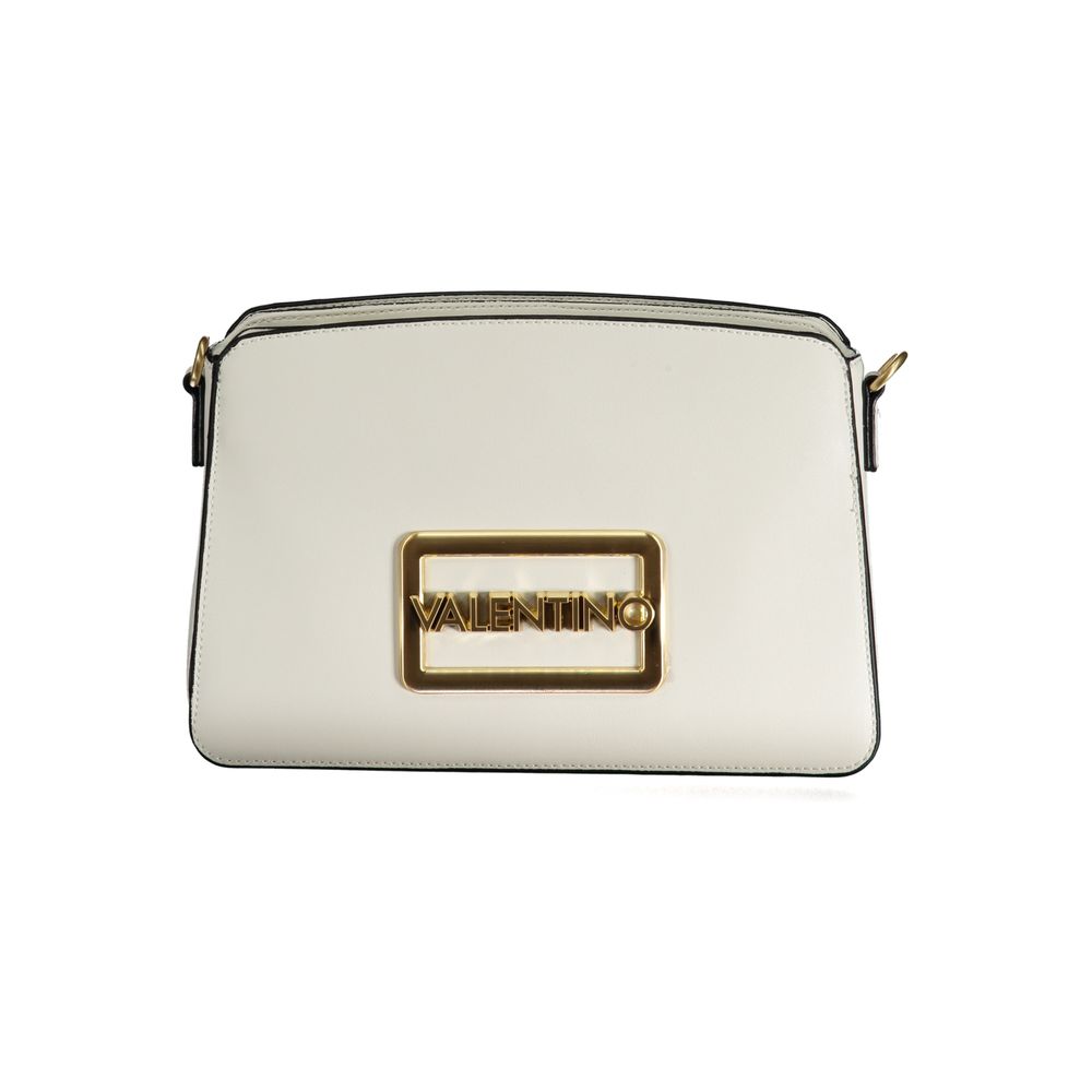 Mario Valentino White Polyethylene Handbag with removable shoulder handle and contrast details. Stylish and versatile fashion accessory.