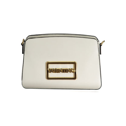 Mario Valentino White Polyethylene Handbag with removable shoulder handle and contrast details. Stylish and versatile fashion accessory.