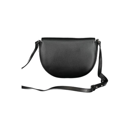 Calvin Klein Black Polyethylene Handbag with adjustable shoulder strap and magnetic closure, featuring internal card pocket and logo.