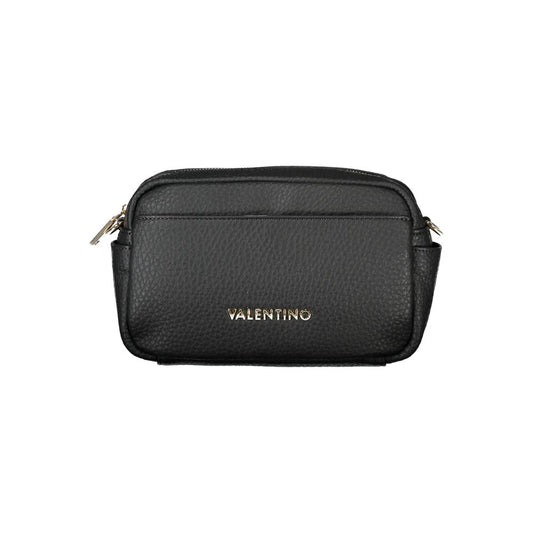 Mario Valentino Black Polyethylene Handbag with adjustable shoulder strap, zip closure, and logo detailing, showcasing sleek design.