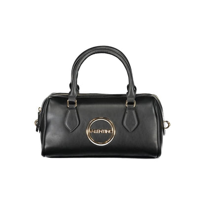 Mario Valentino Black Polyethylene Handbag with logo, handles, adjustable strap, zipper closure, and internal pockets.