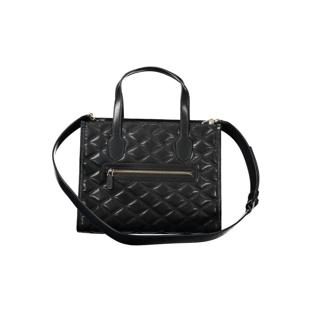 Guess Jeans Black Polyethylene Handbag with adjustable strap, external pocket, and quilted design
