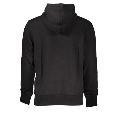 Back view of Calvin Klein Black Cotton Men Sweater with hood shown in sleek black color, made from cozy cotton blend fabric.