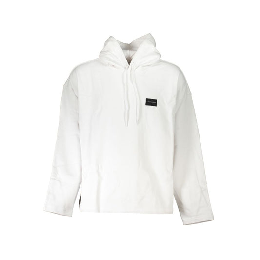 Calvin Klein White Cotton Men Sweater with CK logo and central pocket, crafted from recycled cotton, showcasing eco-friendly fashion.