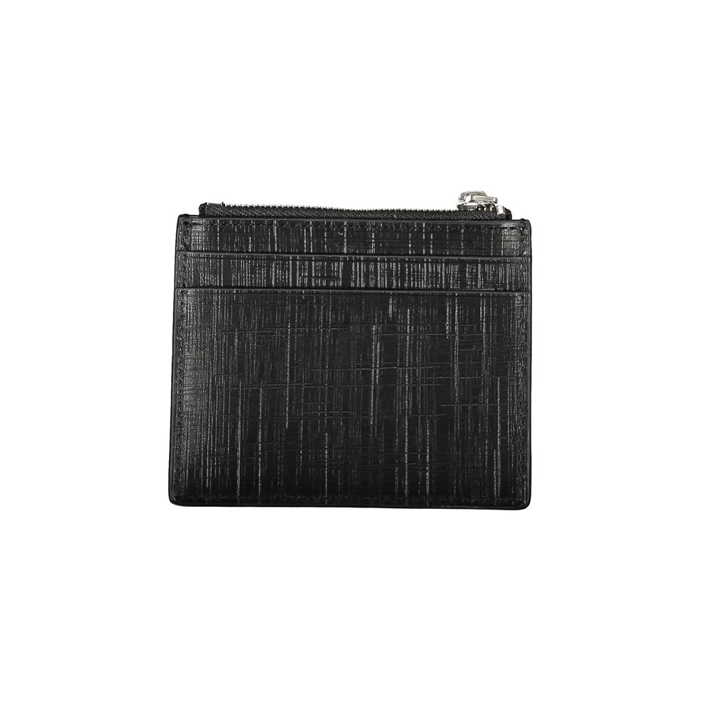 Calvin Klein Black Leather Wallet with card holder, central pocket, and zip closure featuring logo detail.